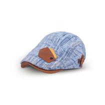 Boné plano de tweed com detalhes em couro para homens