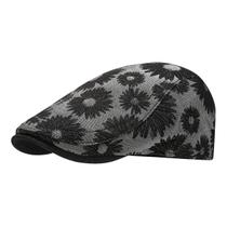 Boné plano feminino com estampa floral preta e cinza, algodão ou jeans Boné plano feminino com estampa floral preta e cinza, algodão ou jeans