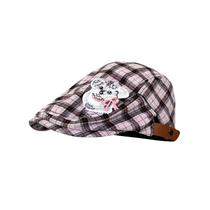 Boné plano feminino xadrez com bordado de cachorro, jornaleiro vintage Boné plano feminino xadrez com bordado de cachorro, jornaleiro vintage