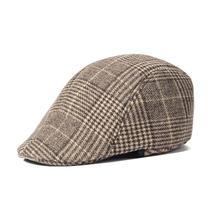 Boné plano Gatsby Newsboy Ivy Cabbie Hat, mistura de lã xadrez