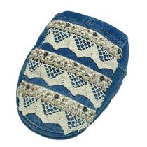 Boné plano, jeans, ajustável, feminino, bordado, com design de renda