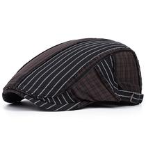 Boné plano listrado de algodão/jeans para homens Gatsby Newsboy