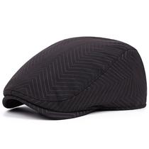 Boné plano masculino clássico preto com padrão de espinha de peixe Gatsby