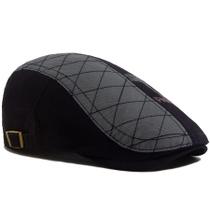 Boné plano masculino preto e cinza com design acolchoado Gatsby Newsboy