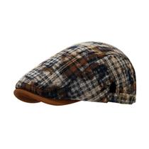 Boné plano unisex ajustável xadrez marrom/azul