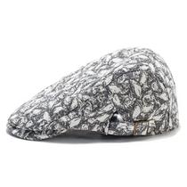 Boné plano unissex abstrato preto branco com estampa floral de algodão