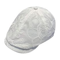 Boné plano unissex ajustável branco com bordado floral