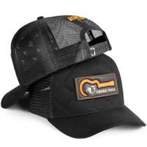 Boné Preto Aba Curva Tela Respirável Bordado Chora Viola Country Masculino