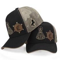 Boné Preto Country com Estampas Religiosas Nossa Senhora Boné Preto Country com Estampas Religiosas Nossa Senhora