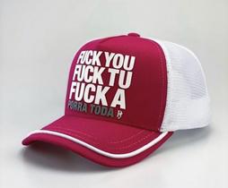 Bone preto fuck you fuck tu aba curva trucker com redinha original puple yellow