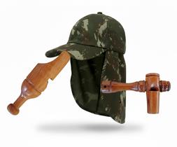 Boné Protetor Pescoço + Apito Inhambu e Apito Codorna