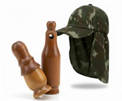 Boné Protetor Pescoço + Apito Rola 21 + Apito Madeira Aracuã