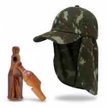 Boné Protetor Pescoço + Apito Rola 21 +Apito Madeira Codorna Boné Protetor Pescoço + Apito Rola 21 +Apito Madeira Codorna