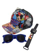 Boné Relogio Digital Infantil Mickey+ E Oculos De Sol