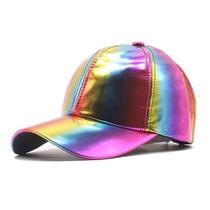 Boné Snapback De Couro PU Holográfico Brilhante Para Homens E Mulheres, Estilo Hip Hop E Dança De Boné Snapback De Couro PU Holográfico Brilhante Para Homens E Mulheres, Estilo Hip Hop E Dança De