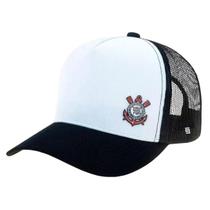 Boné SuperCap Corinthians Trucker Silk Frontal Licenciado Branco e Preto