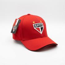 Boné Tricolor São Paulo Vermelho Bordado Aba Curva Ajustável tiras autocolantes SPFC Boné Tricolor São Paulo Vermelho Bordado Aba Curva Ajustável tiras autocolantes SPFC