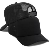 Boné Trucker Aba Curva Telinha Ajustável Básico Liso Preto Unissex Poliéster Fitness Boné Trucker Aba Curva Telinha Ajustável Básico Liso Preto Unissex Poliéster Fitness