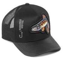 Boné Trucker Aba Curva Telinha Respirável Peixe Bordado Pescaria Esportiva