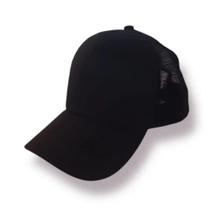Boné Trucker Adulto Unissex Preto Liso Aba Curva Com Tela Ajustável Boné Trucker Adulto Unissex Preto Liso Aba Curva Com Tela Ajustável