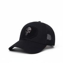 Boné Trucker Caveira Punisher Aba Curva Bordado Ajustável Luke Sports Cor:Grafite - Preto Boné Trucker Caveira Punisher Aba Curva Bordado Ajustável Luke Sports Cor:Grafite - Preto