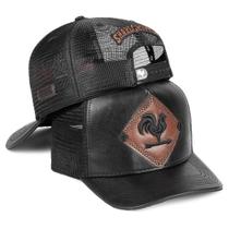 Boné Trucker Country Style Rustico Em Couro Moderno Aba Curva Tela Respirável Ajustável Masculino