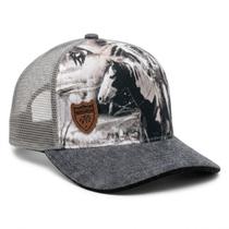 Boné Trucker Nocona Indio Cavalo Chile Aba Curva Country Veludo Cinza