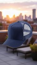 Boné Trucker Plus Size 64cm Aba Curva Azul Ajustável