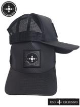 Boné trucker preto frente sintético tecido poliéster premium