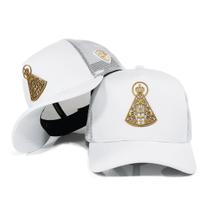 Boné Trucker Telinha Aba Curva Couro Nossa Senhora Aparecida Boné Trucker Telinha Aba Curva Couro Nossa Senhora Aparecida