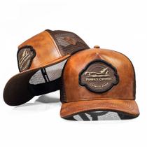 Boné Trucker Telinha Ajustavél Todo Em Couro Lançamento Linha Country Envio Imediato