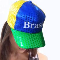 Boné Verde Amarelo Lantejoulas Torcida Brasil Copa do Mundo