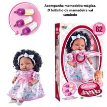 Boneca 45cm Tipo Reborn Negra Fala Frases + Mamadeira Mágica