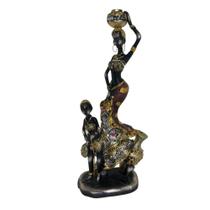 Boneca Africana Estatueta Mulher Negra com Filha Enfeite Decorativo Resina 30cm - 6276 - Gold roda ltda