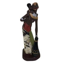 Boneca Africana Estatueta Mulher Negra com Filho Enfeite Decorativo Resina 25cm - 15752