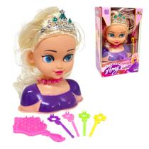 Boneca Amy Princesa Busto Para Penteados Tiara Acessórios Escova Grampos Brinquedos