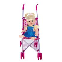 Boneca Andressa Baby Faz Xixi Verdade e Carrinho Bebê Rosa