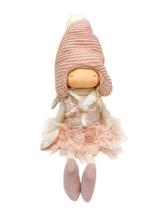 Boneca Angel Sentada Rosa com gorro em trico 55cm