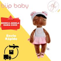 Boneca Angela Maria 33cm Branco e Rosa Estampa de Coração