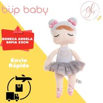Boneca Angela Sofia 33cm Branco e Cinza Estampa de Coração