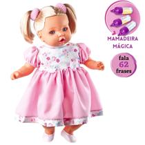 Boneca Angelina Loira Fala 62 Frases + Mamadeira Mágica Brinquedo Menina