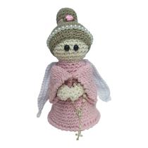 Boneca Anjo da Guarda Rosa Crochê 18x9,5cm