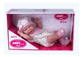 Boneca Anny Doll Baby Menina Reborn Macacão Babador Cotiplás