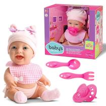 Boneca Articulada Baby Papinha Chupeta Colher Garfo Babador