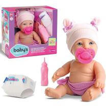 Boneca Articulada Baby Xixi com Chupeta Mamadeira e Fralda