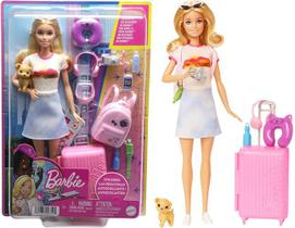 Boneca Articulada Barbie Dia de Viagem Com Pet e Acessórios - Barbie Viajante Fashion - Dreamhouse - Mattel - HJY18