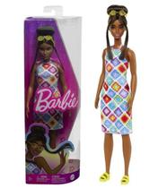 Boneca Articulada Barbie Fashionistas 210 Vestido Branco Pixels Morena - Mattel - HJT07