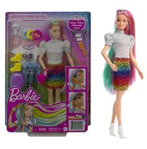 Boneca Articulada Barbie Leopard Rainbow Hair Style - Animal Print Color Change - Penteado Arco-Iris - Mattel - GRN81