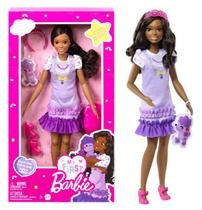 Boneca Articulada Barbie Malibu Vestido Lilás Negra 34Cm Com Acessórios - My First Barbie - Mattel - HLL20