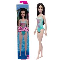 Boneca Articulada Barbie Praia Fashion e Beauty Cabelo Preto Com Maiô Verde HXX51